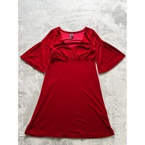 Vintage Y2K Red Velvet Dress Small Flowy Bell Sleeve Stretchy Regency Whimsigoth